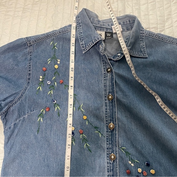 Studio West Denim Embroidered Button Up Shirt- Large - Picture 9 of 9